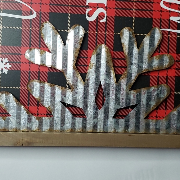 NEW- Buffalo Plaid Holiday Sign 13" Square - Picture 2 of 5